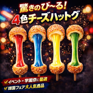 【冷凍完成品 業務用100本入 4色カラフルチーズハットグ ランダム約135g×100本】韓国屋台の味をそのまま再現！外カリ中とろ～り♪業務用にも◎ 【モッツァレラチーズ100％使用】【簡単調理】【韓国グルメ】
