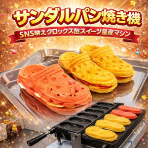 【業務用】サンダルパン焼き機 電気式100V/6口/1300W｜SNS映えクロックス型スイーツ量産マシン